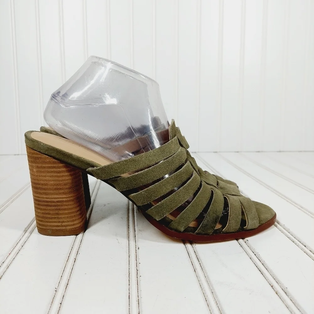 NEW Crevo Women's Hazelle Sage Moss Green Suede Leather Block Heel Sandals C406 - Picture 5 of 11